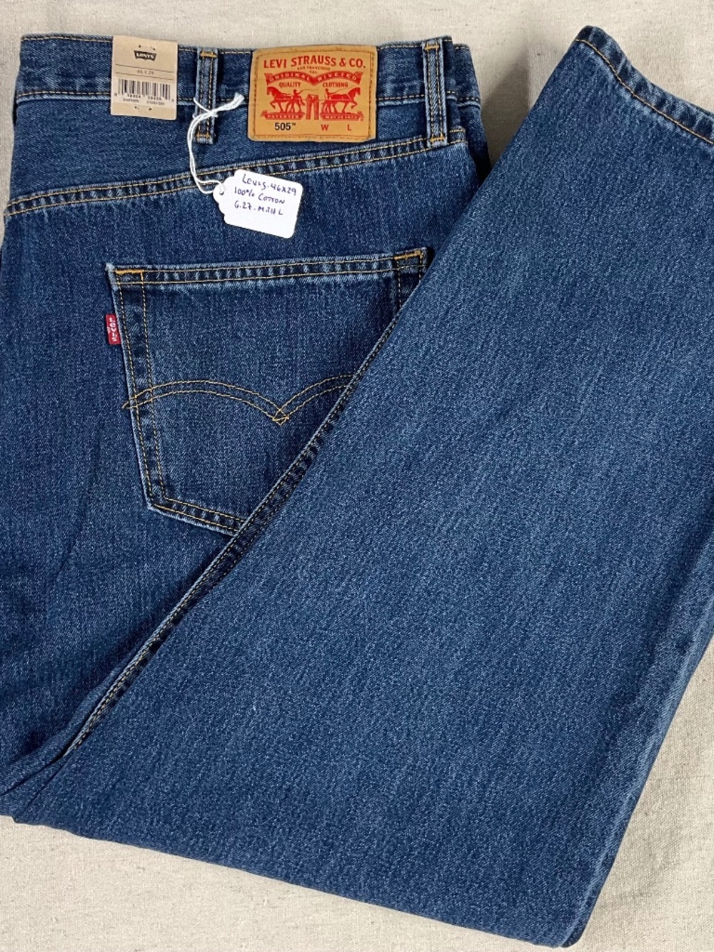 Levis 505 jeans regular straight mens 46x29 100% cotton